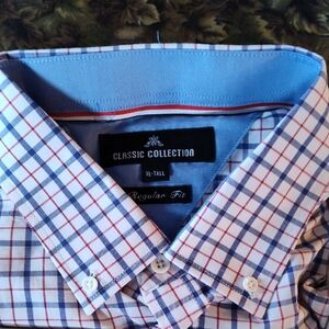 IC COLLECTION Men's Blue and White Plaid Dress Shirt